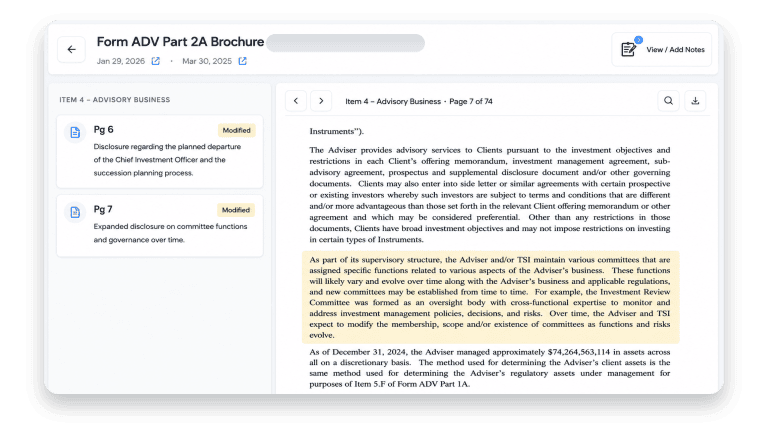 Form ADV Part 2 Brochure Change Analysis​